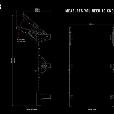 Esquema técnico do equipamento Forty Rig Deuce V2 com medidas e texto explicativo.