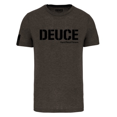 T-shirt cinzento escuro com texto DEUCE e Hard Metal Fitness