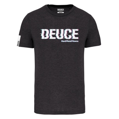 T-shirt preta com texto gráfico DEUCE e Hard Metal Fitness