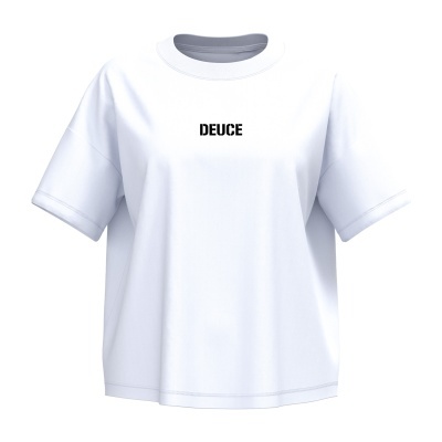 T-shirt branca com texto DEUCE no peito
