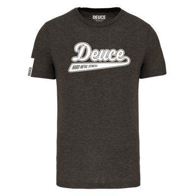 T-shirt castanha escura com texto branco Deuce HARD METAL FITNESS