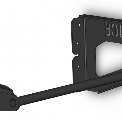 Suporte metálico preto com palavra DEVAGAR em relevo