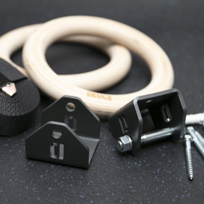 Conjunto de argolas de ginásio em madeira com acessórios e parafusos