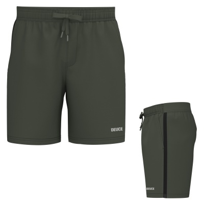 Calções desportivos verdes oliva com cordão e faixa preta lateral