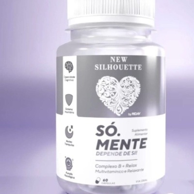 Frasco de suplemento alimentar New Silhouette Só. Mente com cápsulas brancas