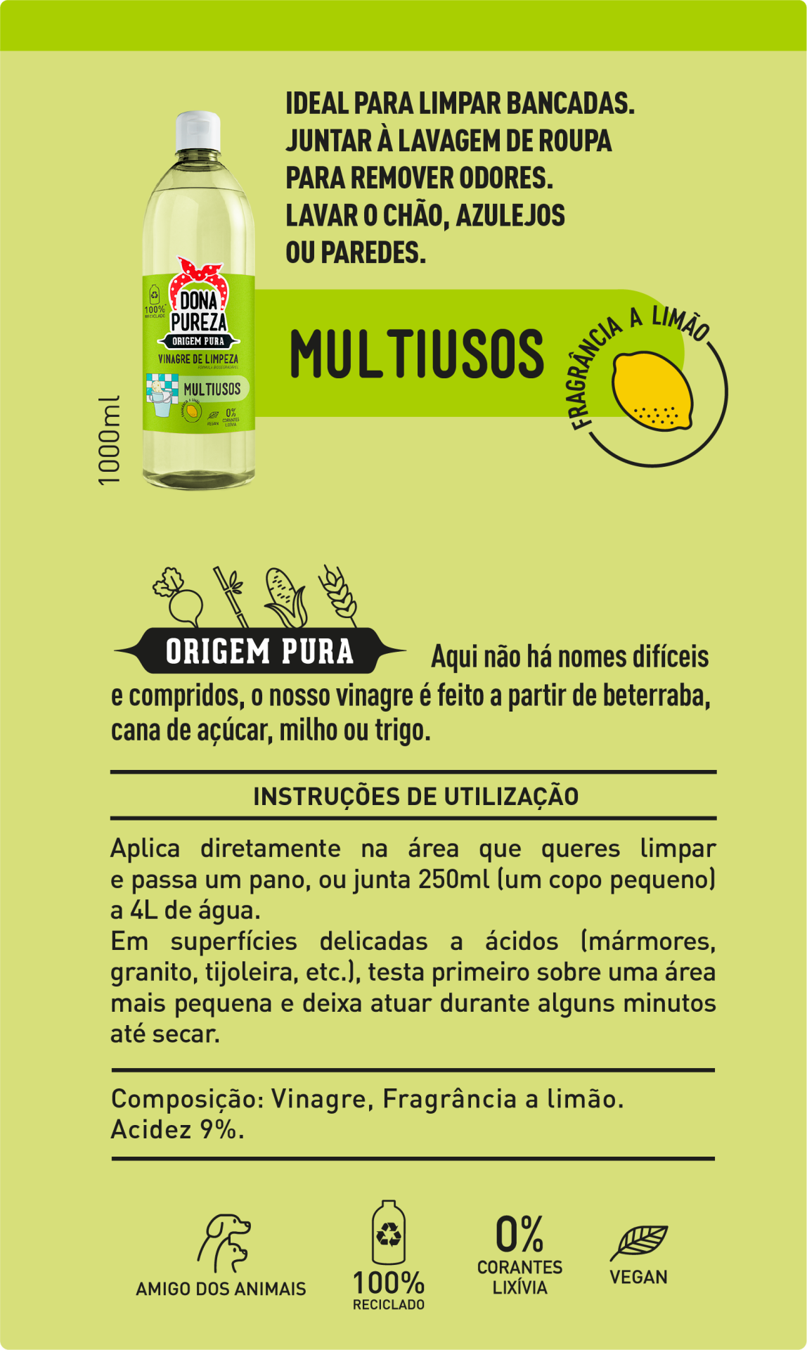 Vinagre de Limpeza Multiusos Limão 1L