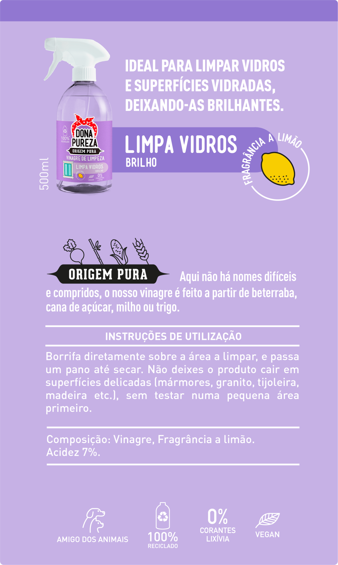 Vinagre de Limpeza Limpa Vidros Limão 500ml