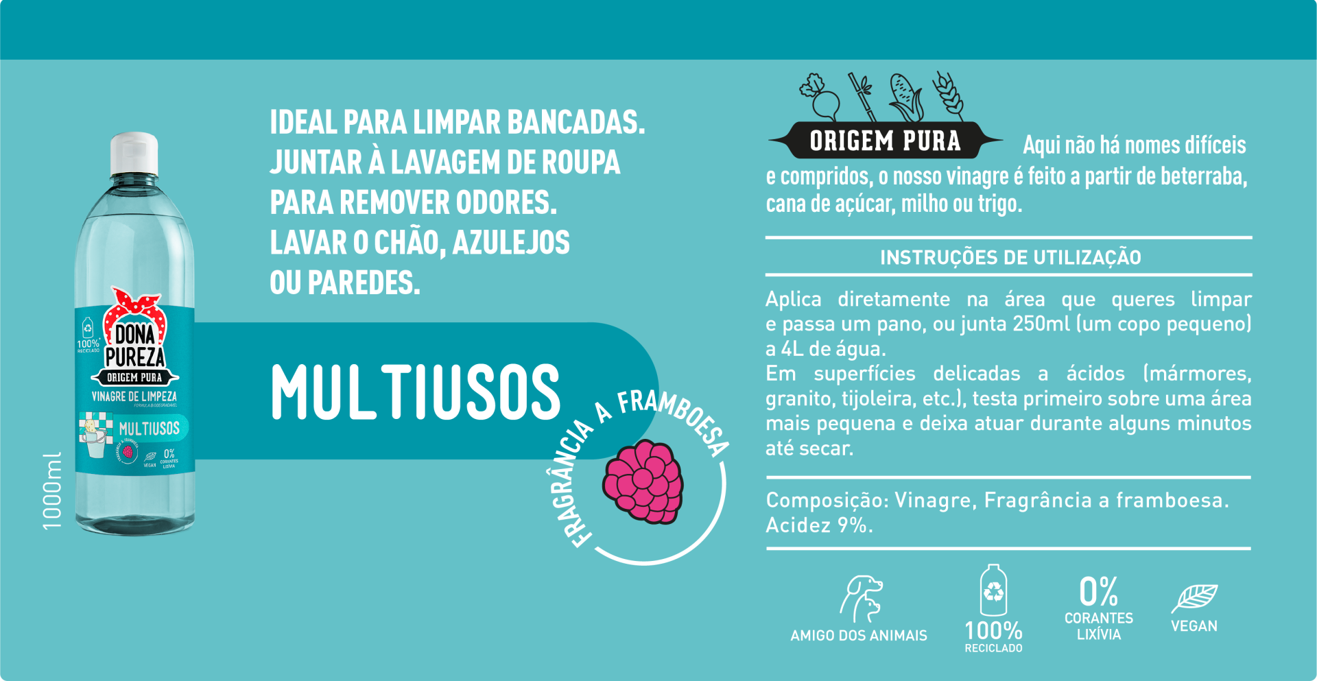 Vinagre de Limpeza Multiusos Framboesa 1L