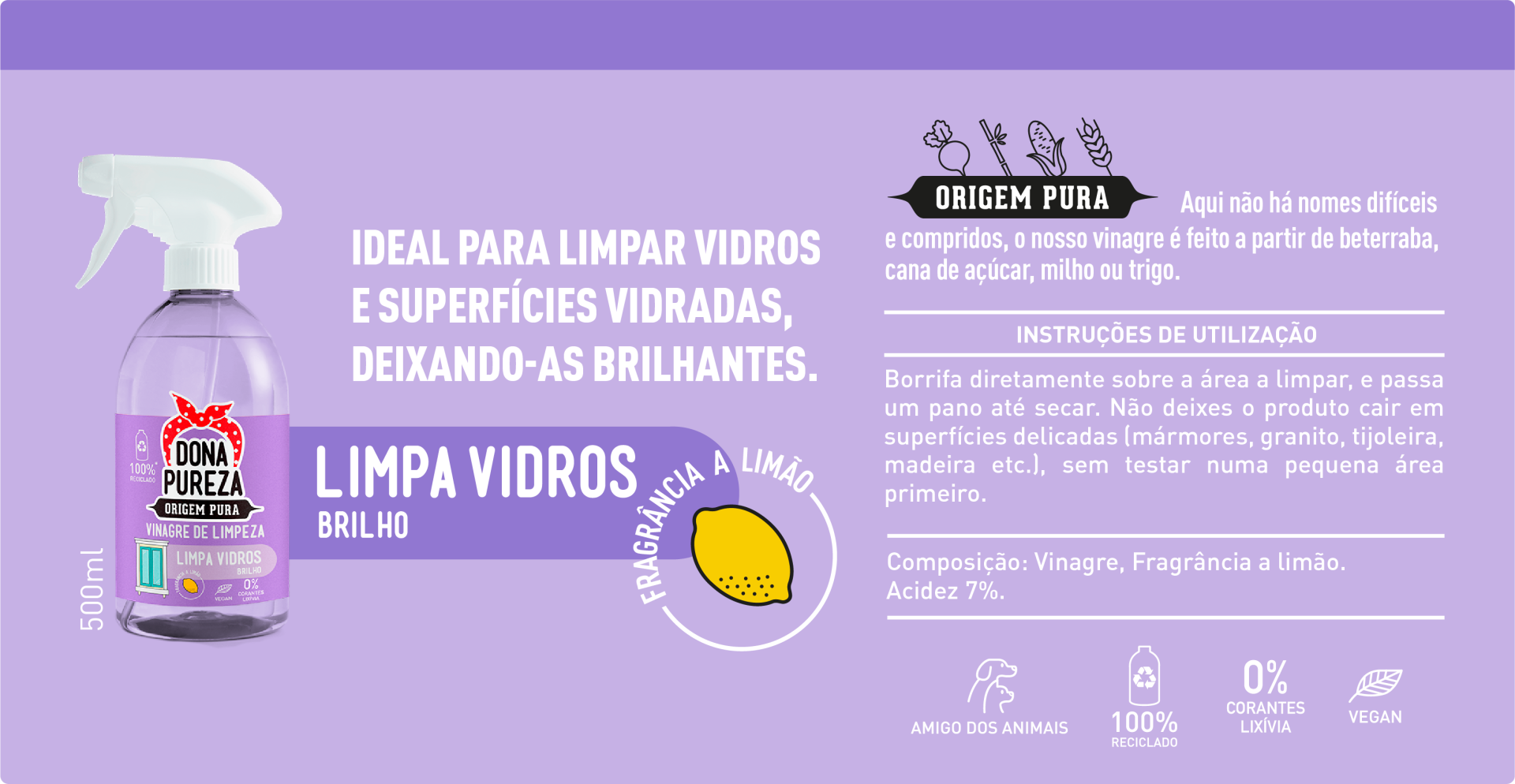 Vinagre de Limpeza Limpa Vidros Limão 500ml