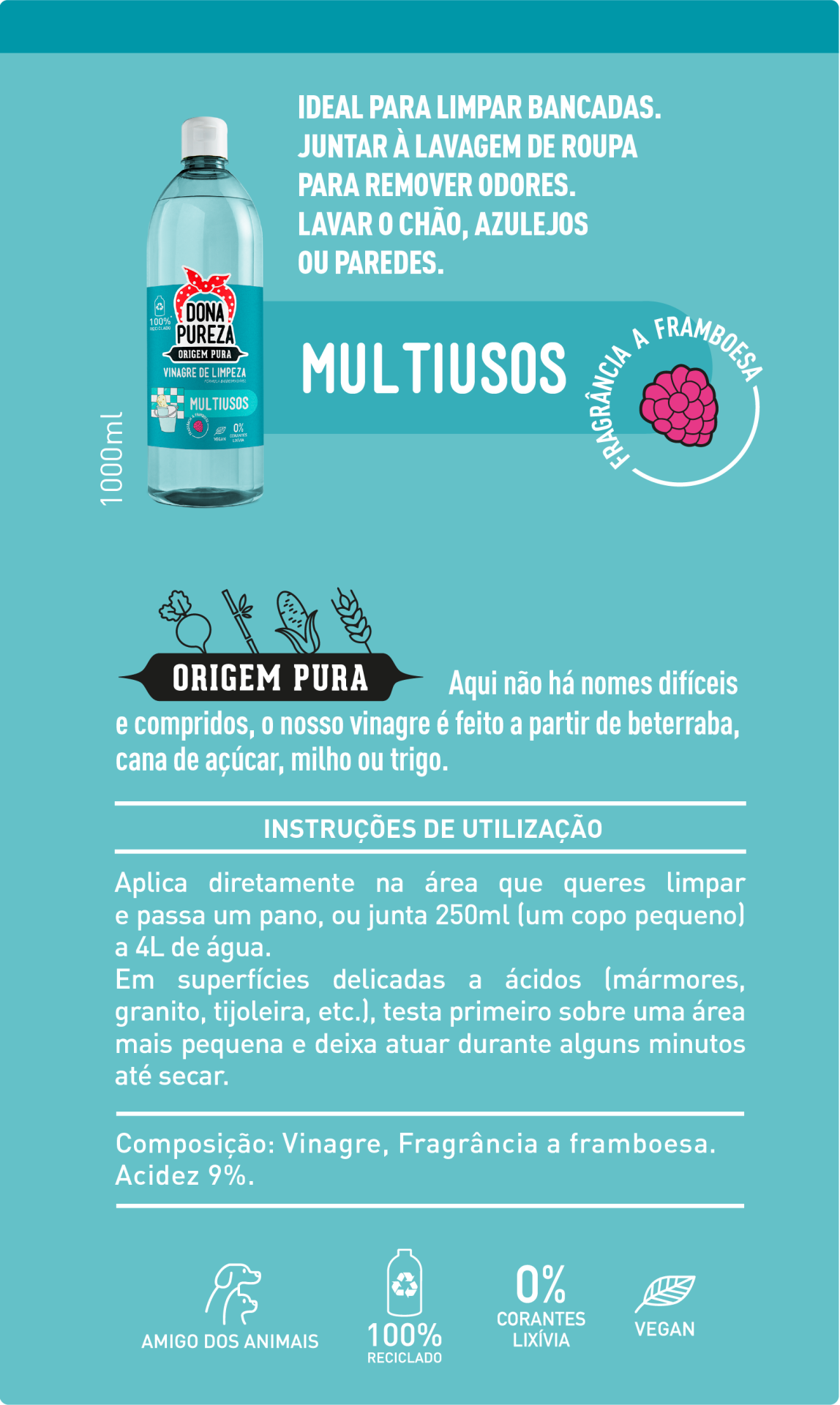 Vinagre de Limpeza Multiusos Framboesa 1L