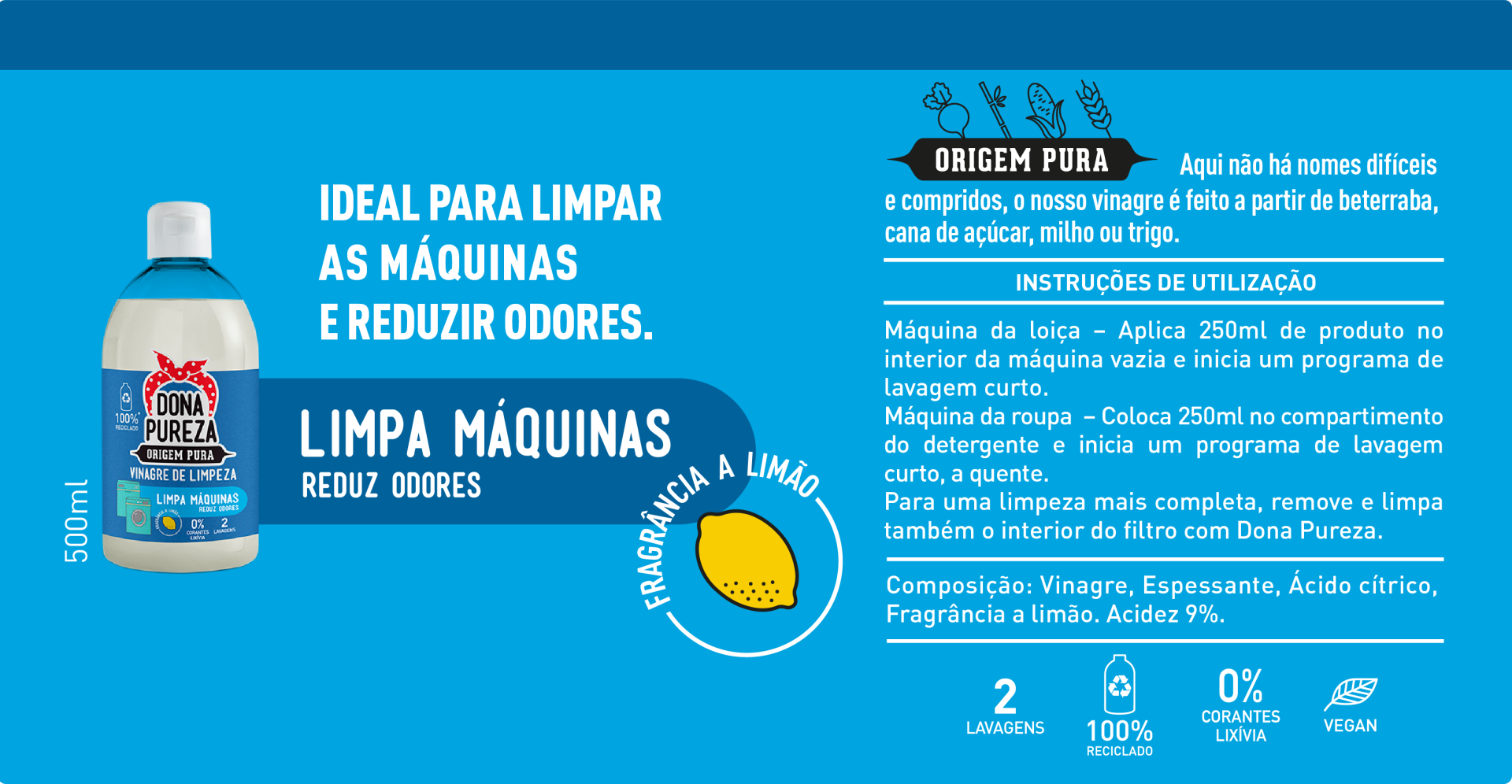 Vinagre de Limpeza Máquina da Loiça ou Roupa Limão 500ml