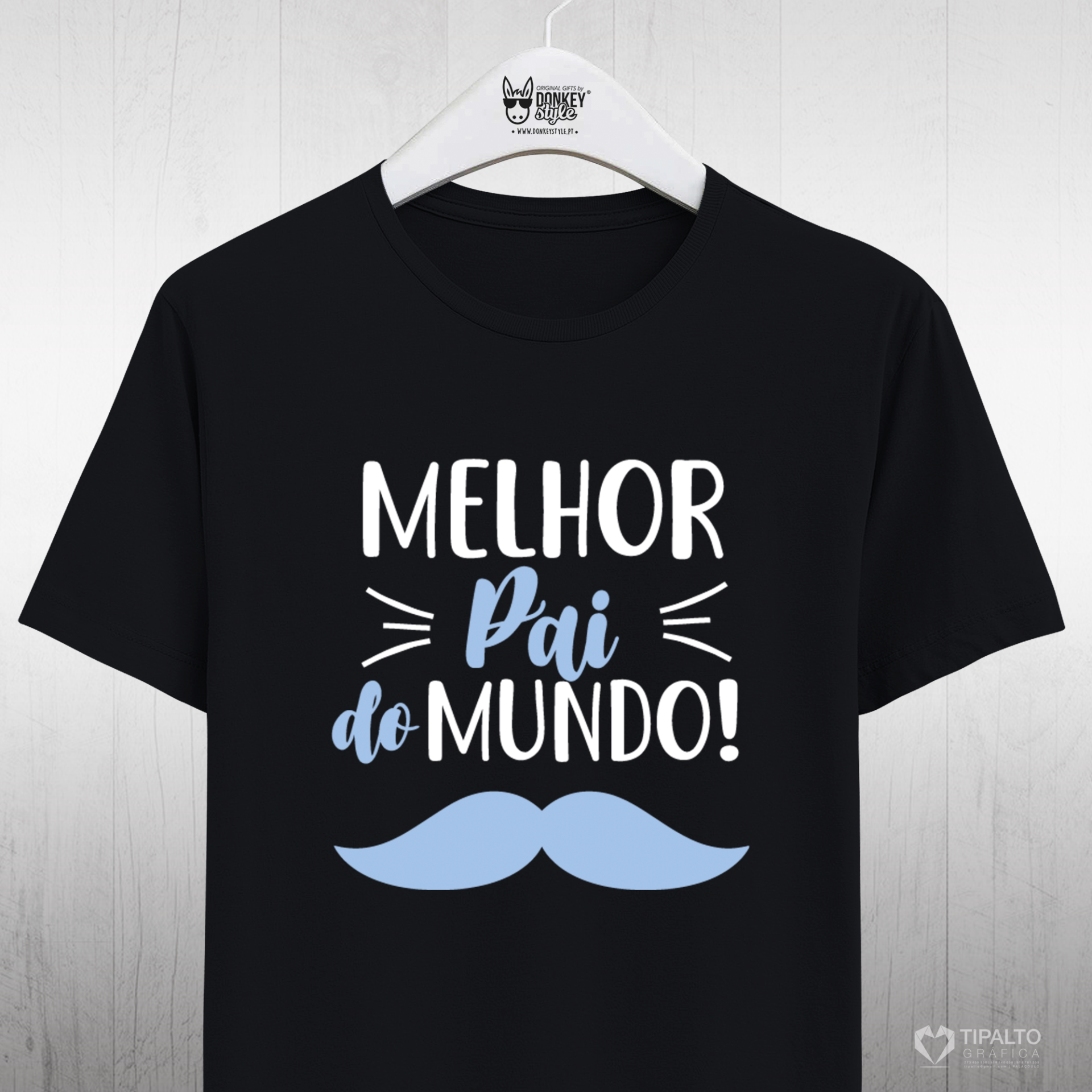 Melhor Pai do Mundo (Mustache) T-shirt preta com texto