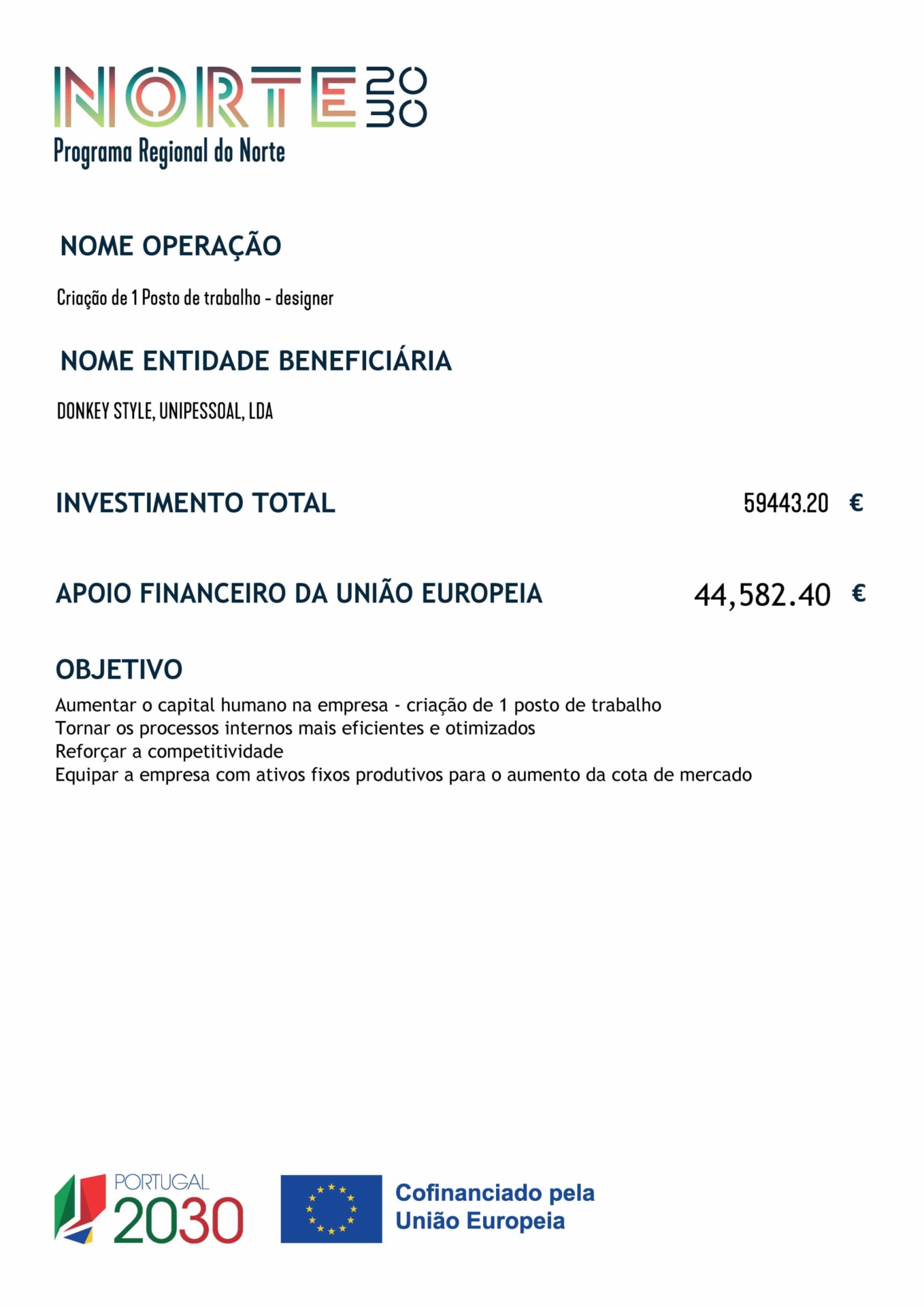 Ficha de Opera&ccedil;&atilde;o - Norte 2030