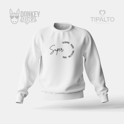 Sweatshirt branca com texto preto impresso na frente