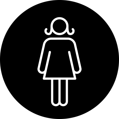 Ícone feminino branco sobre fundo preto