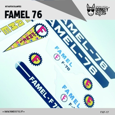 Kit de autocolantes coloridos com texto FAMEL 76 e logótipo para personalização