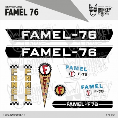 Kit de autocolantes FAMEL 76 com textos e logótipos em várias cores