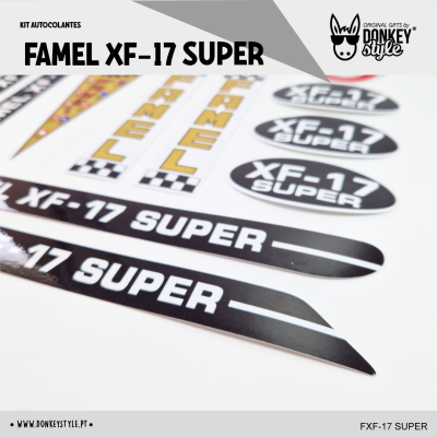 Kit de autocolantes para FAMEL XF-17 SUPER em branco, preto e amarelo com textos e padrões xadrez