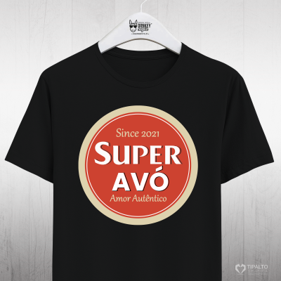 T-shirt preta com estampado circular 'Since 2021 SUPER AVÓ Amor Autêntico'