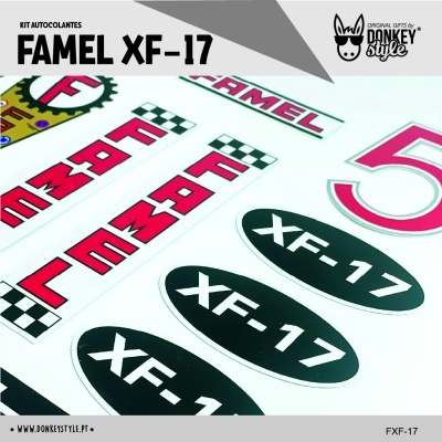 Kit de autocolantes FAMEL XF-17 com vários textos e números em diferentes estilos e cores