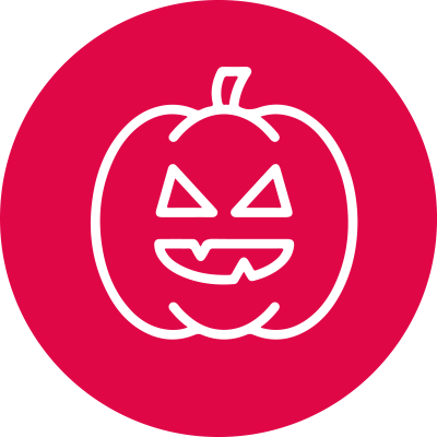 Ícone de abóbora de Halloween branca num fundo vermelho