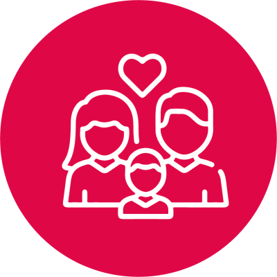 Ícone família com coração branco em fundo rosa