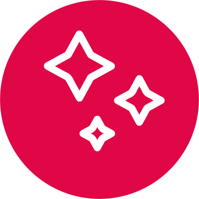 Ícone de estrelas brancas em fundo vermelho circular