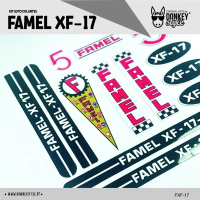 Kit de autocolantes FAMEL XF-17 com textos e desenhos coloridos