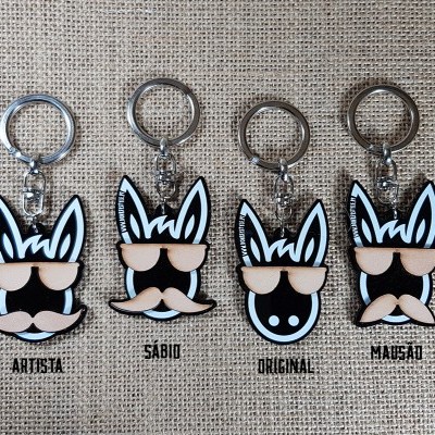 Porta-chaves de borracha com desenhos de coelhos com óculos escuros e bigodes