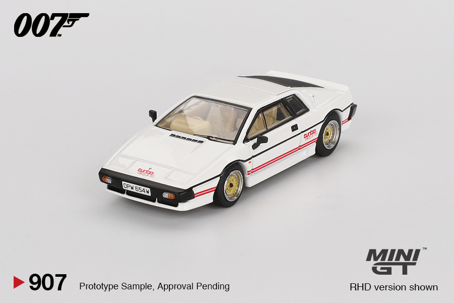 Miniatura de carro branco com detalhes vermelhos e pretos e jantes douradas