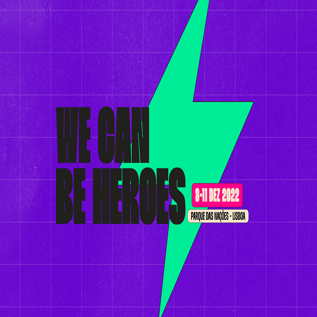 Fundo roxo com raio verde e texto 