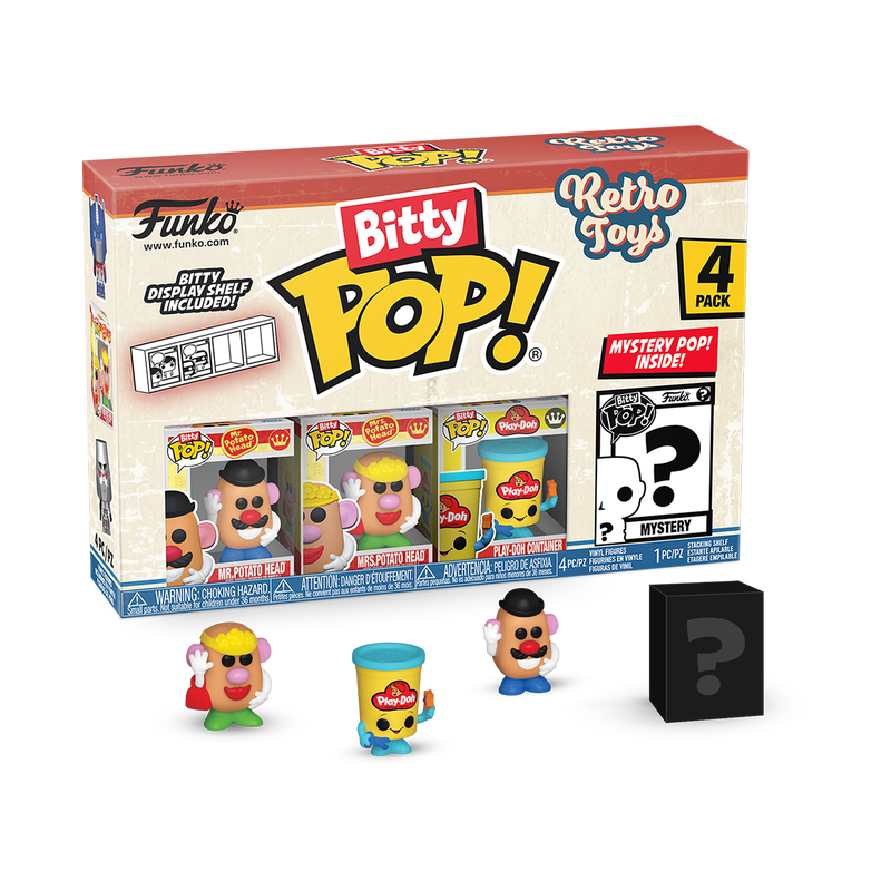 Bitty POP! Retro Toys 4 Pack (Mr. Potato Head) Conjunto Funko Bitty Pop! Retro Toys com quatro figuras colecionáveis e embalagem colorida