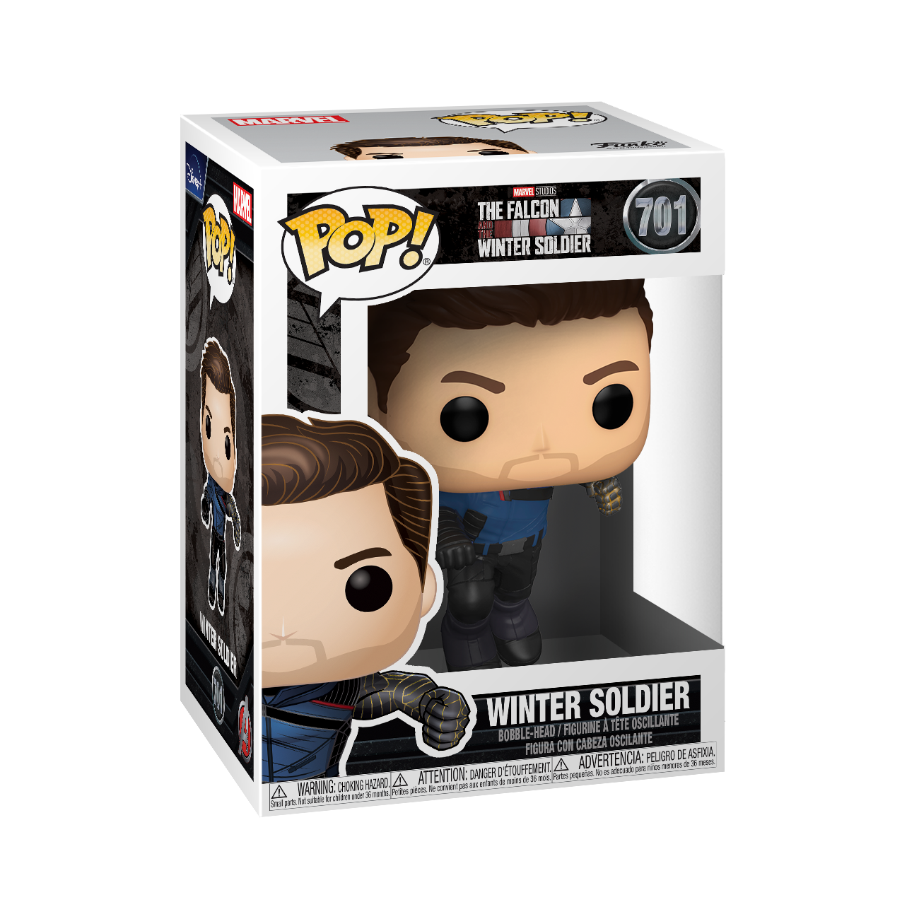 Funko Pop! Winter Soldier da série The Falcon and The Winter Soldier na caixa.