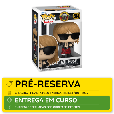 Figura Funko Pop Axl Rose em caixa com aviso de pré-reserva