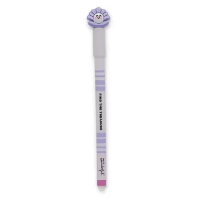 Caneta decorativa com concha sorridente no topo em tons lilás e branco