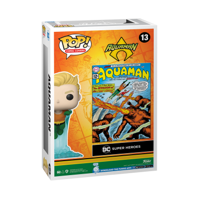 Figura Funko Pop! Aquaman com embalagem laranja e capa de revista vintage