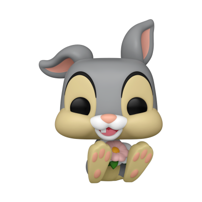 Figura colecionável de coelho cinzento com flor