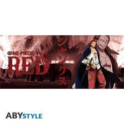 Imagem promocional do filme ONE PIECE FILM RED com personagem anime vermelho e logo ABYSTYLE