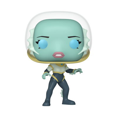 Boneca Funko Pop personagem futurista azul claro cabelo branco