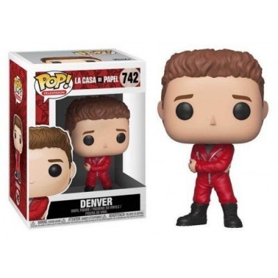 Figura Funko Pop Denver La Casa de Papel com roupa vermelha em embalagem