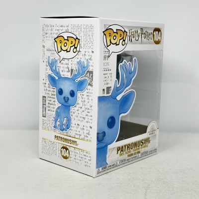 Caixa de embalagem POP Harry Potter Patronus azul número 104 com janela transparente