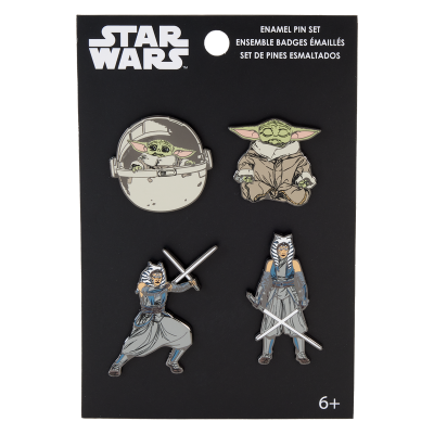 Conjunto de pins esmaltados Star Wars com personagens Baby Yoda e Ahsoka Tano