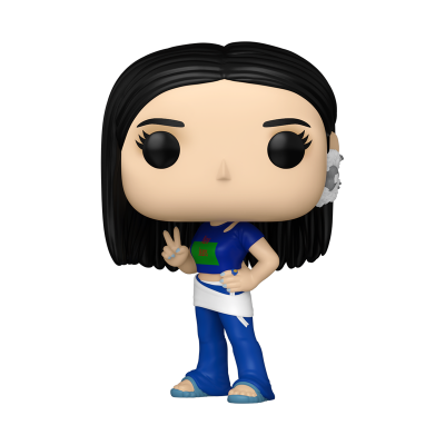 Figura Funko Pop com roupa azul e cabelo preto