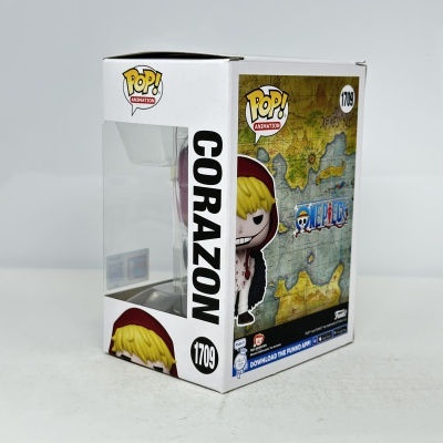 Embalagem Funko Pop Corazon One Piece branca com janela transparente
