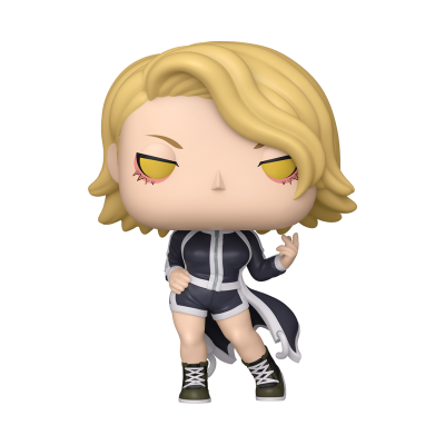 Figura Funko Pop personagem cabelo loiro roupa preta e branca