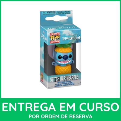Chaveiro Stitch em fantasia de ananás na embalagem azul Pocket Pop!