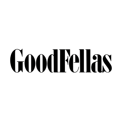 Texto GoodFellas em preto sobre fundo branco