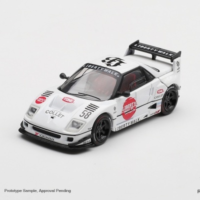 Miniatura de carro desportivo branco com detalhes a preto e vermelho e número 58