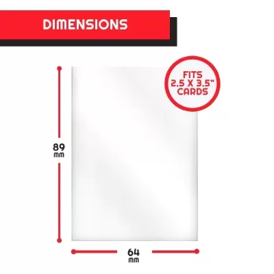 Saco plástico transparente para cartões com dimensões e texto em destaque