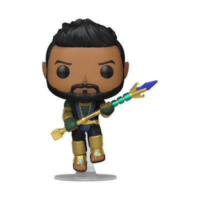 Figura Funko Pop masculina com roupa colorida e cetro azul e dourado